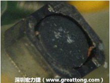 使用銀(Ag)鍍層的電源電感器(Power Inductors)，經過推力測試后，零件端點上已經看不到任何鍍層的痕跡了，所以其耐推力就比較小。