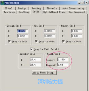  改銅皮的填充網(wǎng)格Global→Design Units，填充方向Drafting→Direction；Hatch Grid中Copper此數(shù)值為大銅箔中所填充的線條中心到中心的距離。