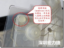 橡膠薄膜(membrane)的定位圓柱，可以用來塞入塑膠上的橢圓形孔洞，最為緊配的定位之用。