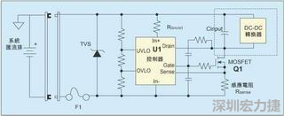 圖1：一個簡單的-48V熱插拔電路。