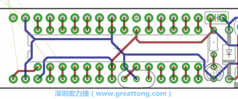 如果可以的話盡量讓接地線保持在電路板的背面，這樣它們就可以在可能范圍內(nèi)和最大的接地面連結(jié)在一起。