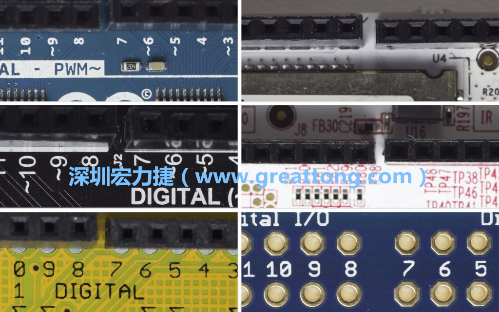 各種不同尺寸的Arduino上第7、8腳位的間距。
